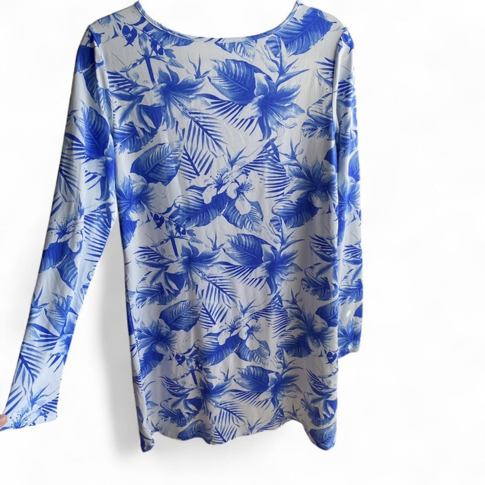 BANANA BOAT Blue White Floral Zip Shoulder UPF 50+ Long Sleeve‎ Dress Size Large - Picture 6 of 6